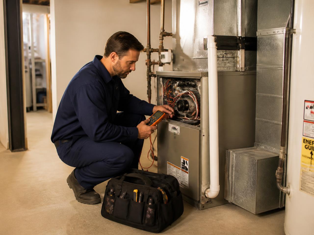 Fann Heating and Cooling technician greeting a homeowner before a furnace service visit in Waterford Township, MI